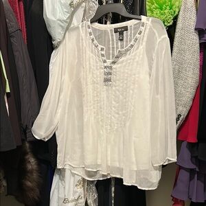 Style & Co. White Pleated Bib Collar Blouse